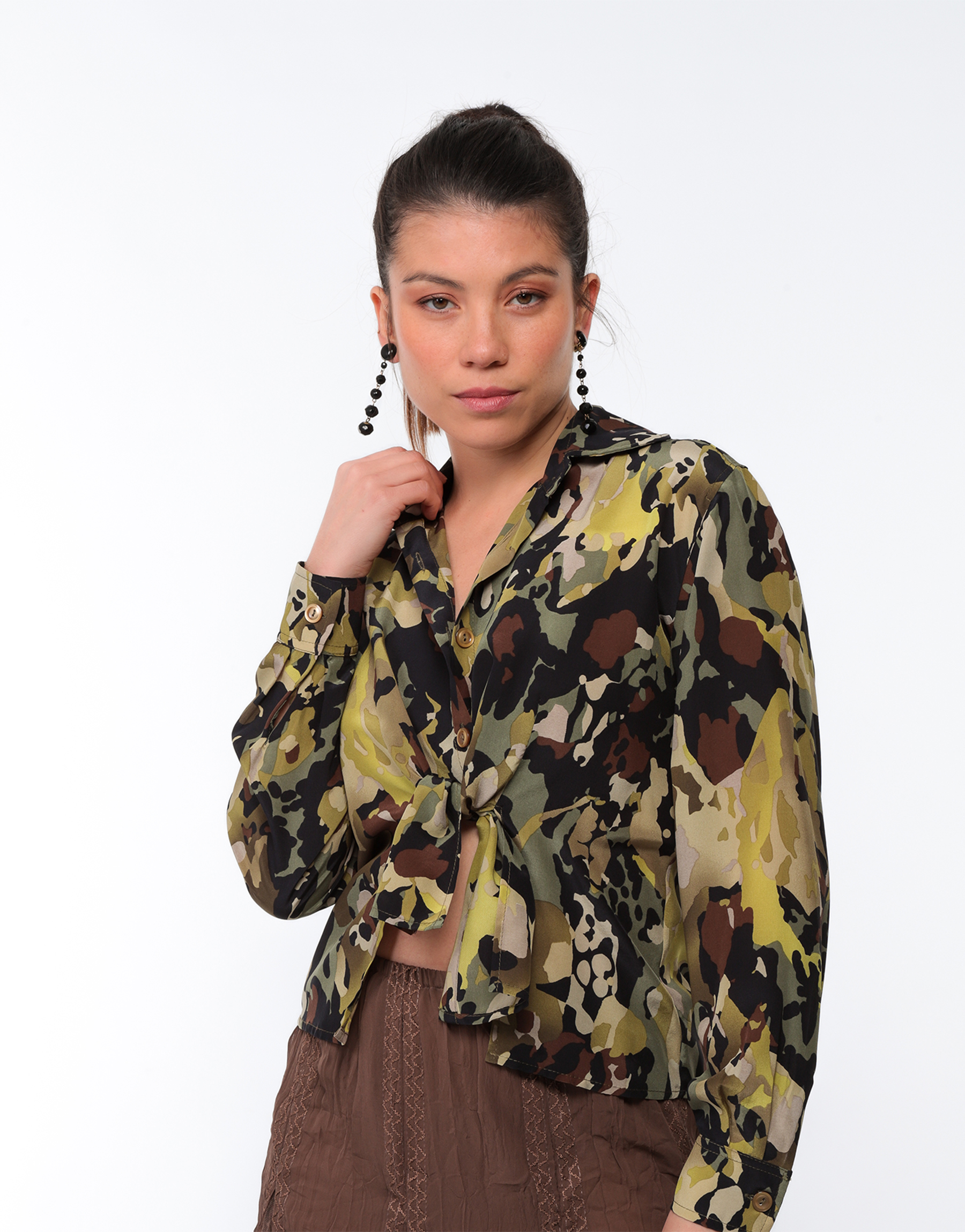 Silk camouflage print blouse  